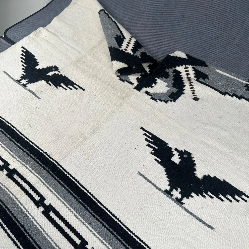 Vintage‎ Mexican Rug Blanket Poncho 75